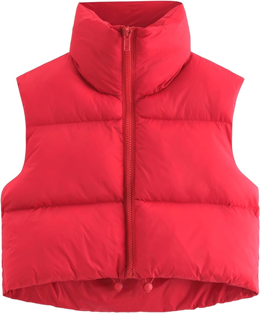 Fuinloth Women's Padded Vest, High Stand Collar Lightweight Zip Crop Puffer Gilet | Amazon (US)