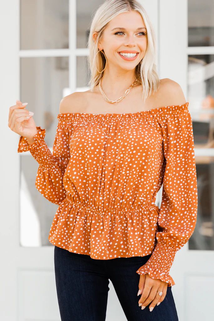 Look To You Rust Orange Polka Dot Top | The Mint Julep Boutique