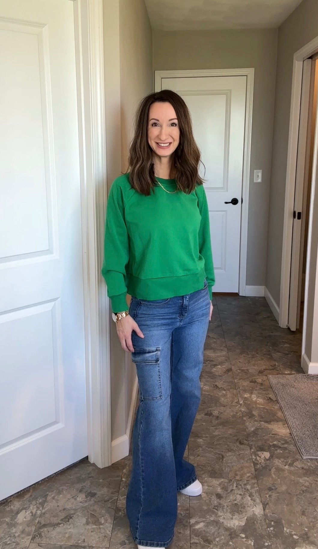 Easy everyday outfit 💚 This green sweatshirt + wide leg cargos are so comfy but still pulled together. Perfect for running errands or casual days!

#LTKOver40 #LTKootd #LTKmomlife