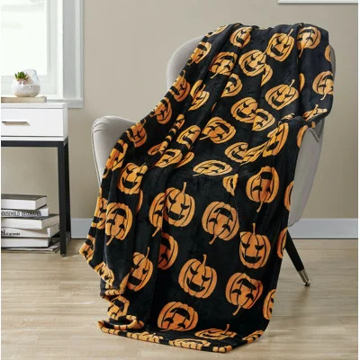 Autumn & Halloween Jack-O'-Lantern Pumpkins Throw | Wayfair North America
