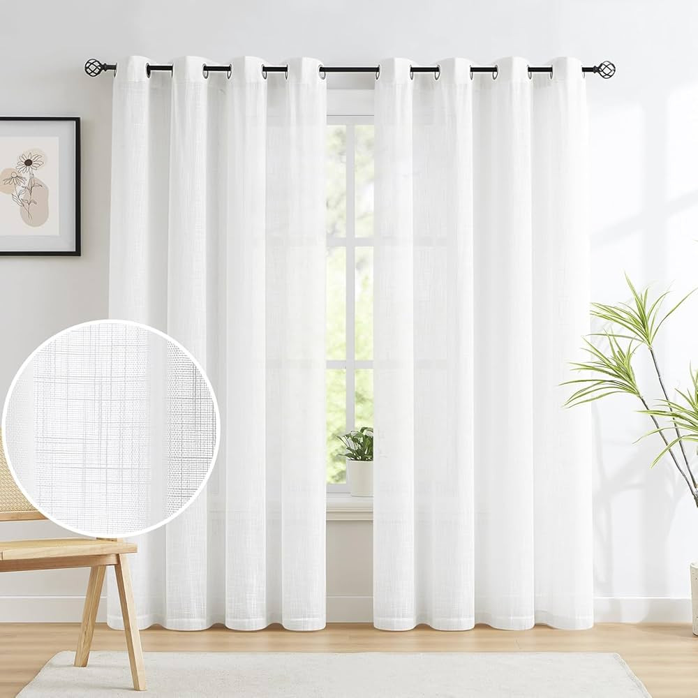Treatmentex White Sheer Curtains for Living Room 84 inches Long Linen Textured Light Filtering Ba... | Amazon (US)
