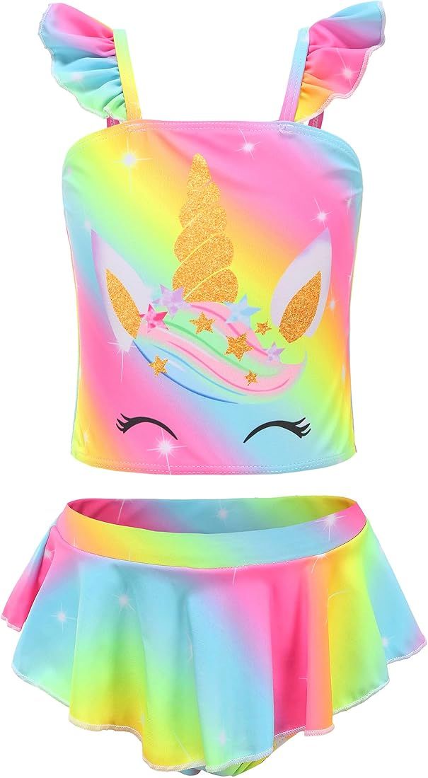 Akokvlar Two Pieces Unicorn Swimsuit Mermaid Bikinis Tankini Bathing Suit for Little Girls | Amazon (US)