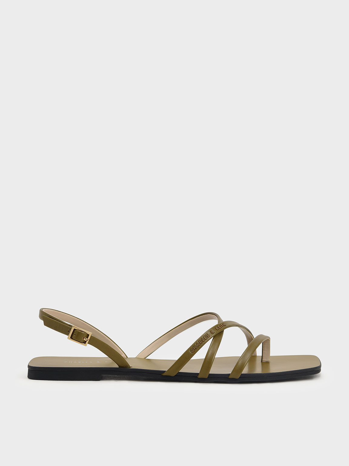 Strappy Square-Toe Slingback Sandals
 - Olive | Charles & Keith UK