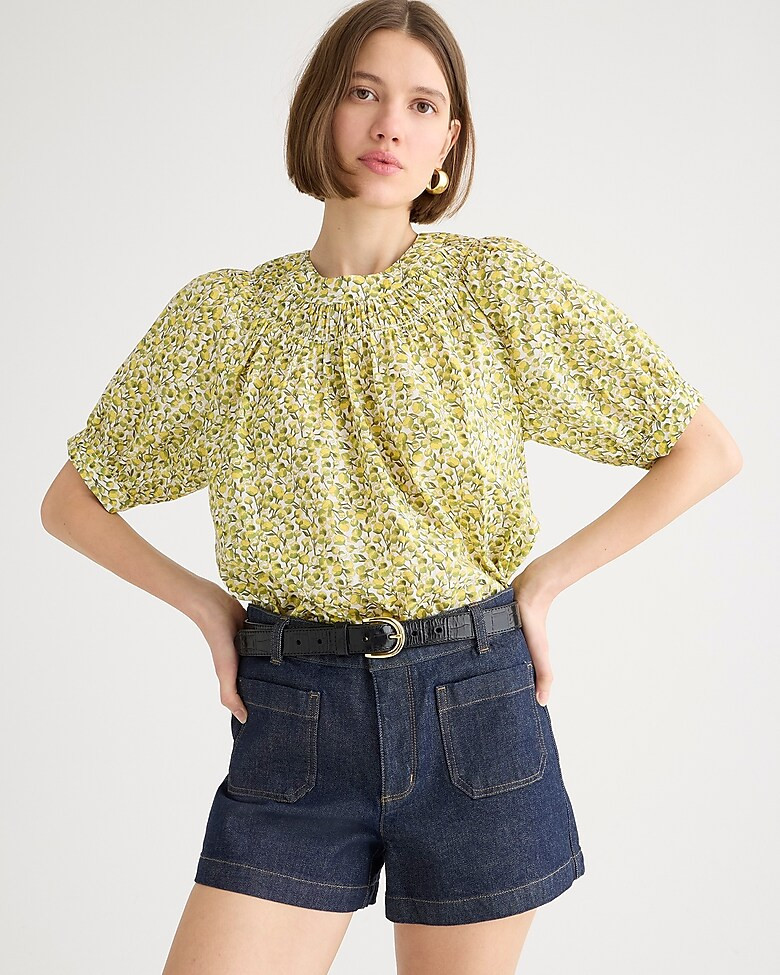 High-neck puff-sleeve top in Liberty® Eliza's Yellow fabric | J. Crew US