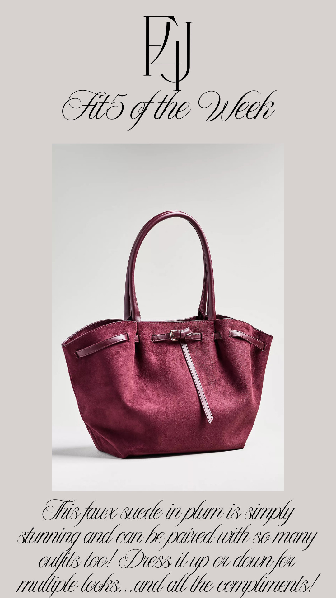 A definite color of the season! This faux suede handbag in plum is simply stunning, and can be paired with so many outfits too! It comes in 2 other colors which would make for great gifts too!

Fit4Janine, Anthropologie, Accessories 

 #LTKGiftGuide #LTKStyleTip #LTKItBag