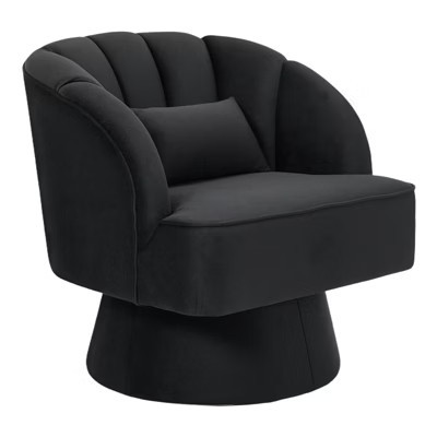 Modern Swivel Barrel Accent Chair, Velvet Upholstered Armchair with Backrest and Plush Padding, Comfy Round Lounge Chair for Living Room, Black | Target
