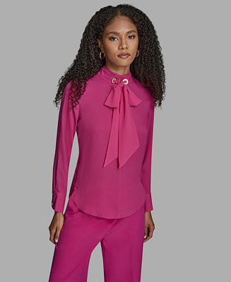 Women's Long Sleeve Tie Neck Blouse | Macy's