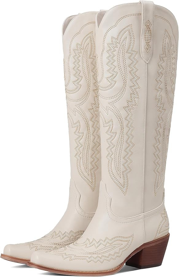 CELNEPHO Cowboy Boots For Women Knee High Western Boots With Classic Embroidered Chunky Heel Slip... | Amazon (US)