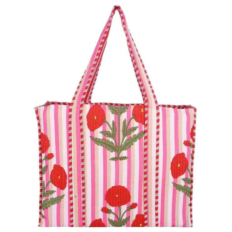 KLAVATE Handblock Printed Cotton Quilted Tote Shoulder Bag With Inner Pouch Large Handbag | Walmart (US)