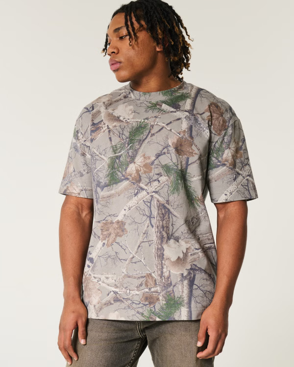 Boxy Heavyweight Camo Crew T-Shirt | Hollister (US)