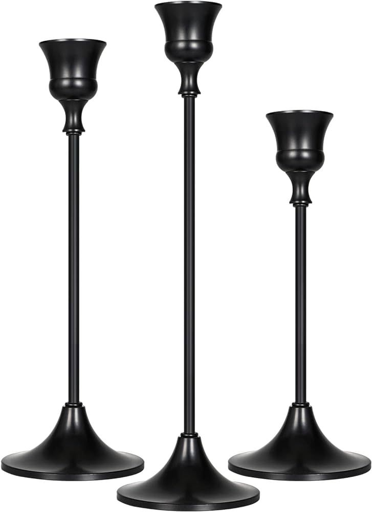 Black Candlestick Holders - Taper Candle Holders Vintage Candlelight Dinner Metal Candlestick Hol... | Amazon (US)
