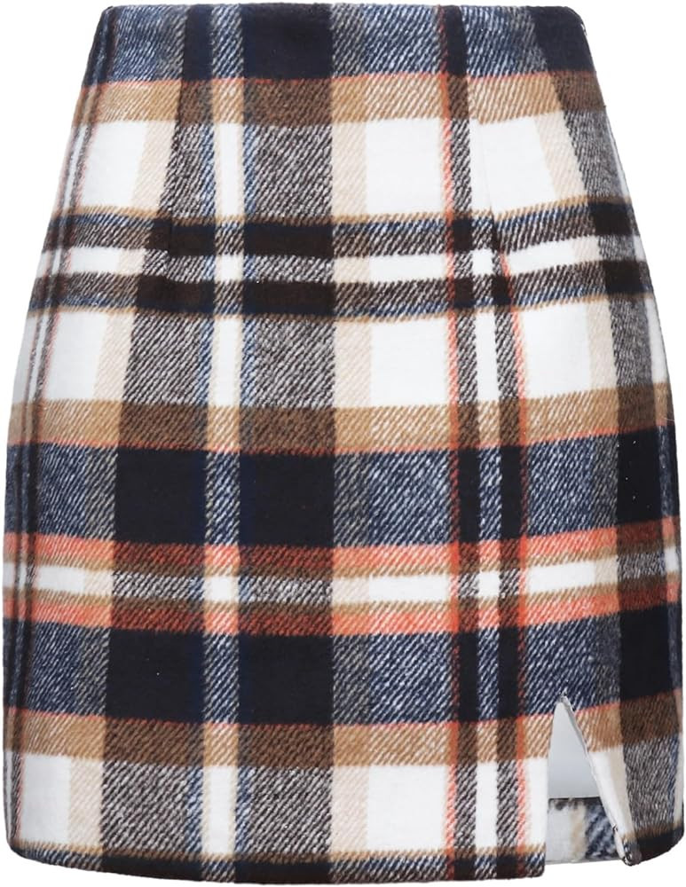 Ibeauti Women's High Waist Plaid Skirt Side Split Bodycon Pencil Mini Skirt | Amazon (US)