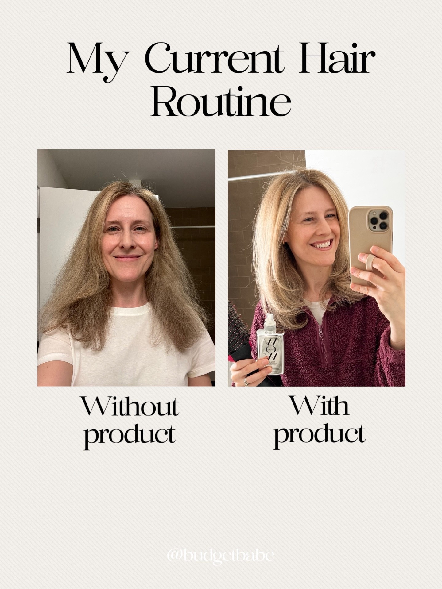 I have naturally curly/wavy hair, mostly gray (I’ve started coloring it again), so if I blow dry my hair without any product, it looks like the picture on the left. I’ve tried dozens of products, nothing worked. Finally I watched a YouTube tutorial where they shared that you have to saturate your hair with the Colorwow Dreamcoat and then blow dry in sections using as much tension as possible using the Revlon dryer brush. And voila, it actually works!! I’m so relieved to have a process that actually works. And it’s easy to refresh hair on day 2 with the Colorwow cream. Hope this helps someone. 

#LTKBeauty