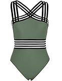 Hilor Women's One Piece Swimwear Front Crossover Swimsuits Hollow Bathing Suits Monokinis Army Green | Amazon (US)
