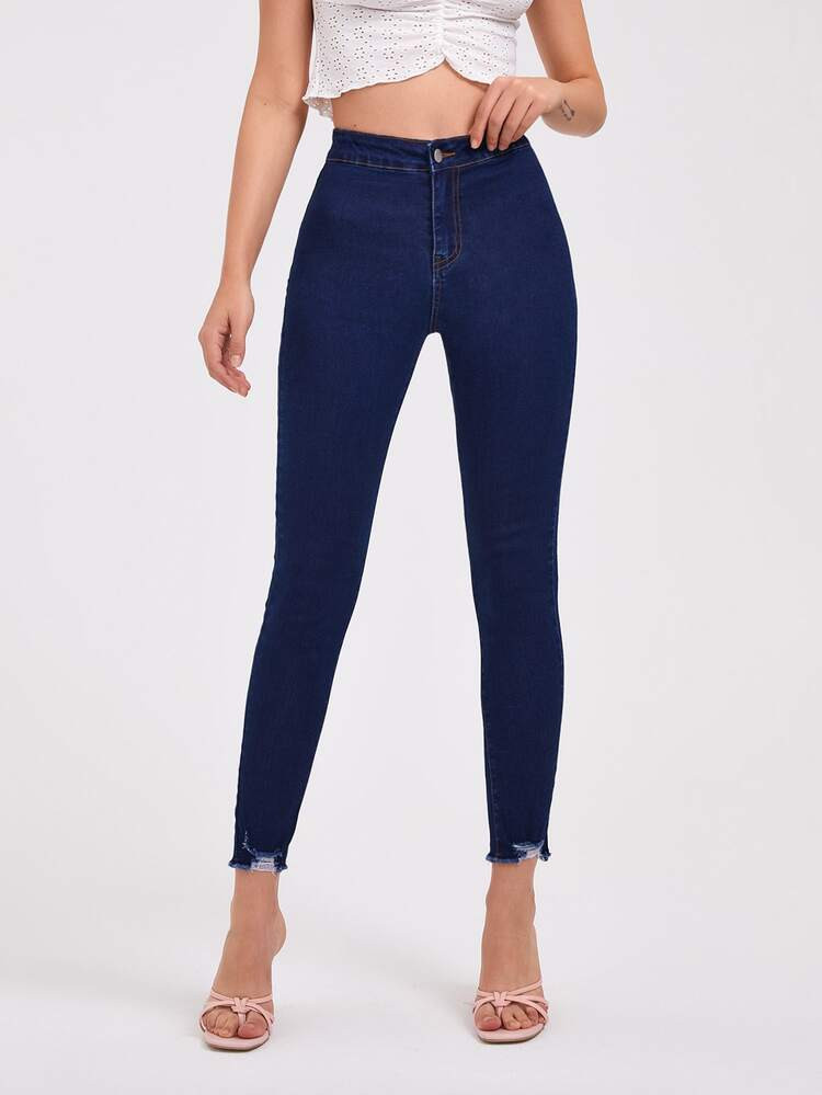 High Waist Raw Hem Skinny Jeans | SHEIN