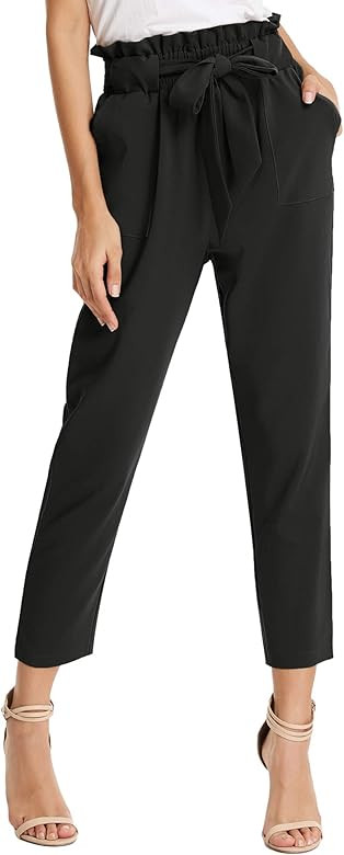 KANCY KOLE Women Paper Bag Pants High Waist with Pockets Tie Casual Cropped Trousers S-XXL | Amazon (US)