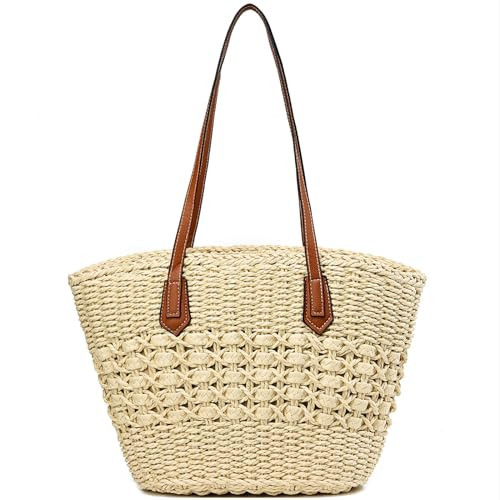 YAVCOOL Straw Bag for Women Straw Woven Beach Tote Bag Casual Hobo Shoulder Bag Handbags Summer Handmade Beach Purse | Amazon (US)