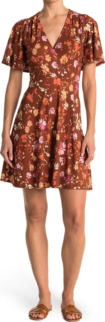VELVET TORCH Floral Print Flutter Sleeve Rib Knit Skater Dress | Nordstromrack | Nordstrom Rack