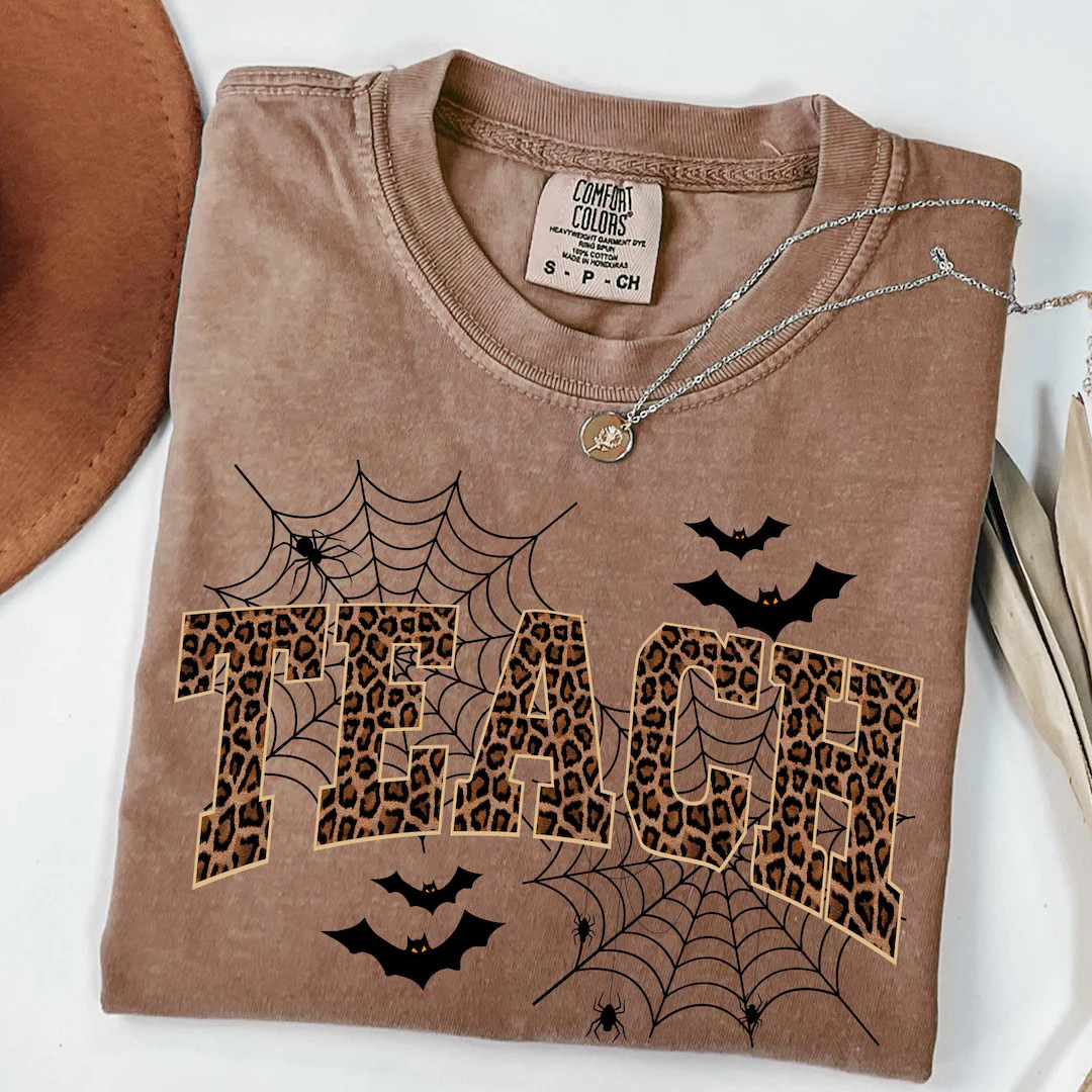 Comfort Colors® Halloween Leopard Teacher Shirt, Teacher Shirt, Halloween Teacher Shirt, Hallowe... | Etsy (US)
