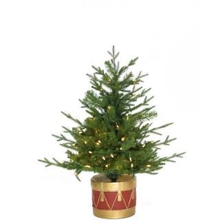 3 ft. Pre-Lit Adirondack Potted Christmas Tree with Warm White LED Lights | The Home Depot