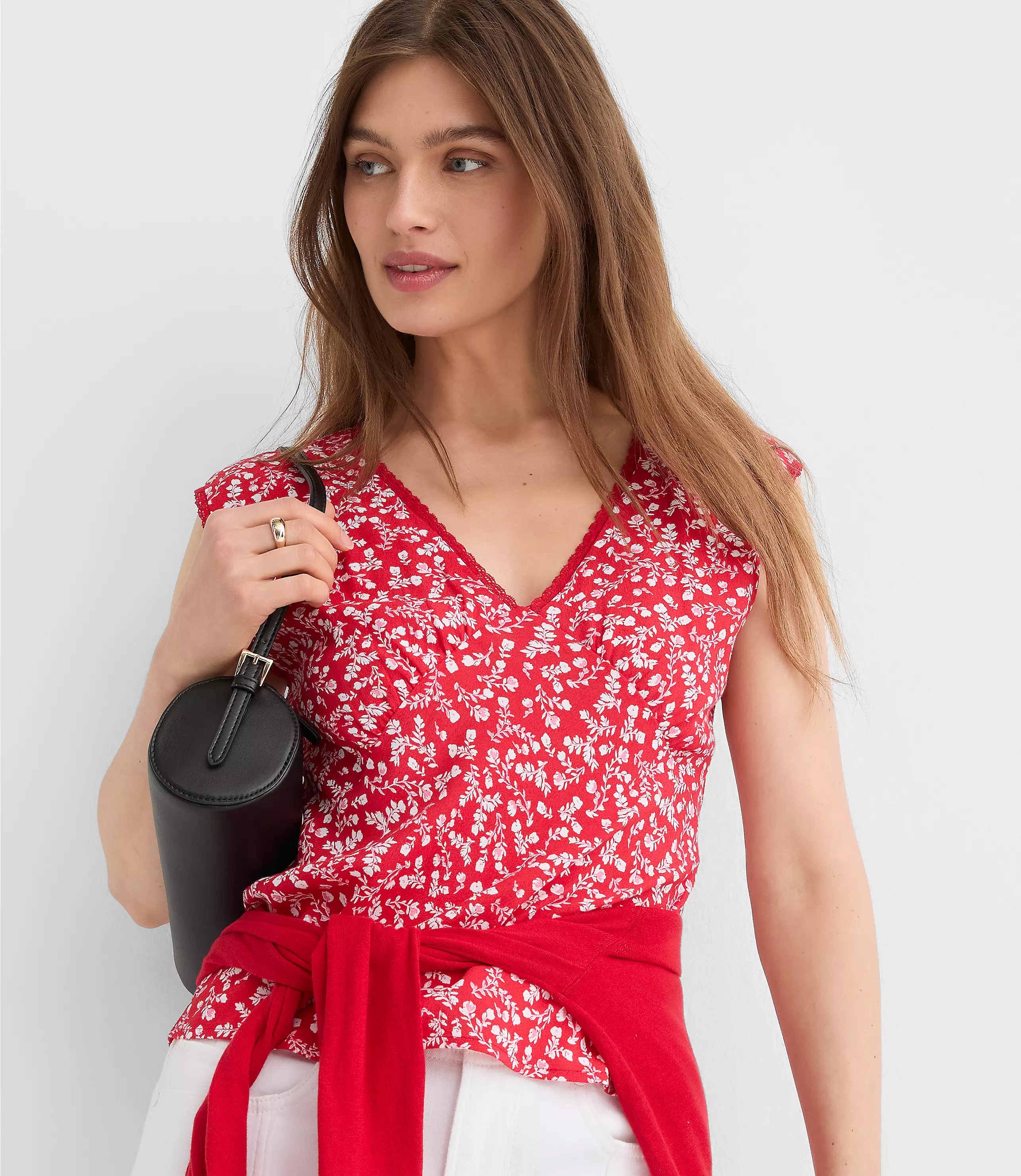 Floral Lace Trim Cap Sleeve Top | LOFT