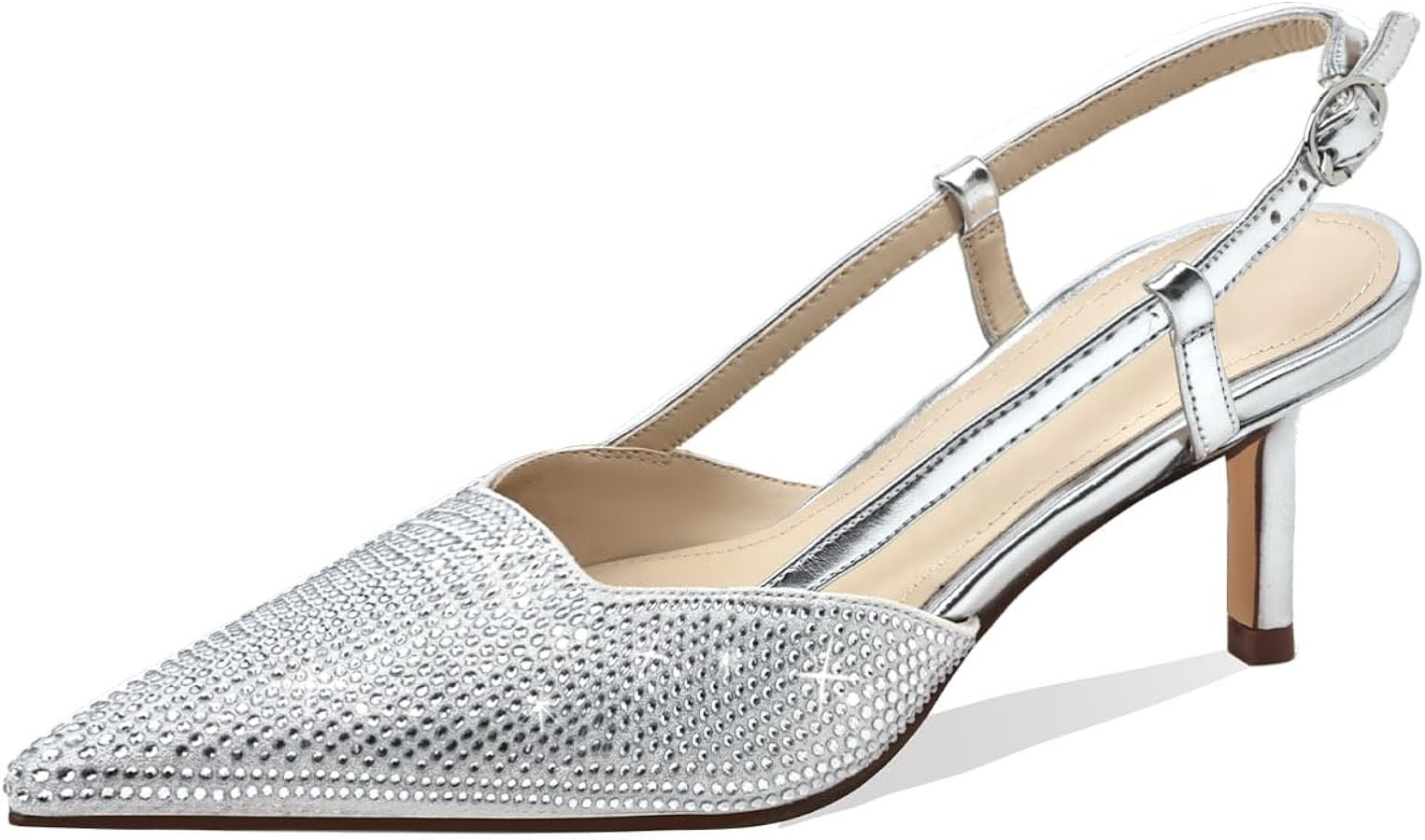 Slingback Heel for Women Kitten Heels Closed Pointed Toe Low Heel Pumps Rhinestones Heels for Wom... | Amazon (US)