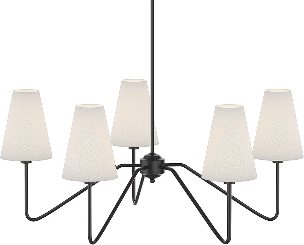 Electro bp;30" Dia 5-Arm Classic Chandeliers Matt Black with White Linen Shades,Light Fixture for... | Amazon (US)
