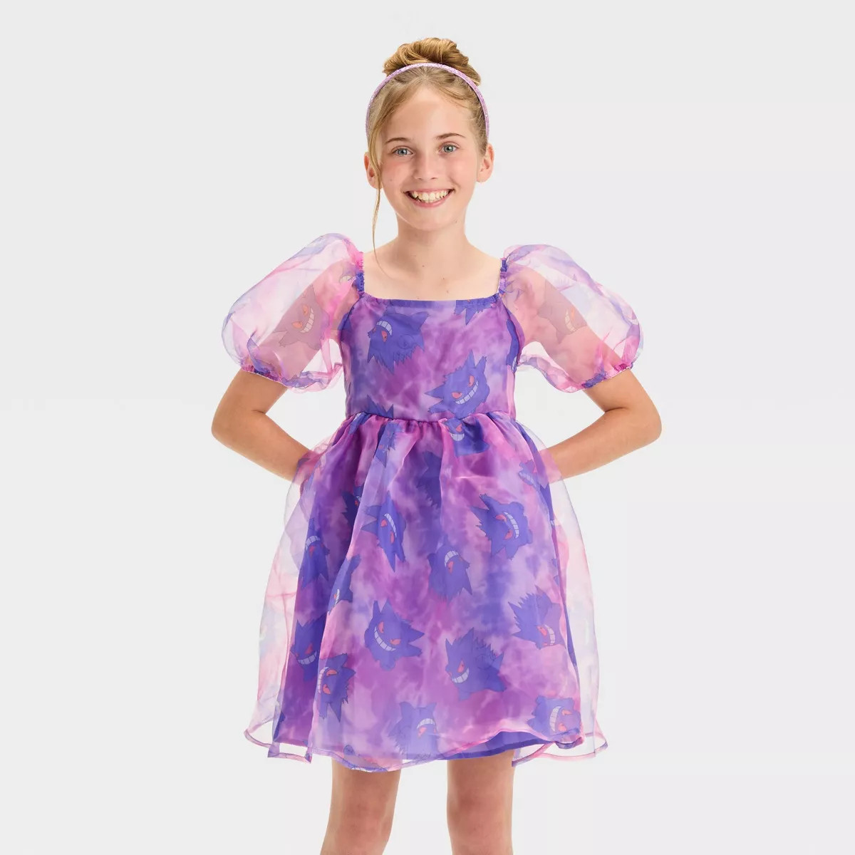 Girls' Pokemon Puff Sleeve Organza Dress - Purple | Target