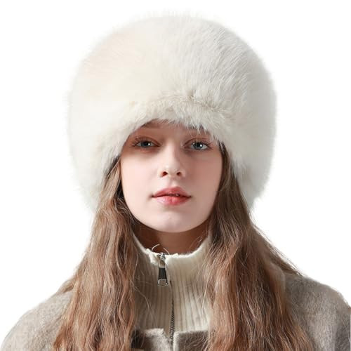BSYLOO Women’s Warm Faux Fur Bucket Hat - Cossack Russian Style Ushanka Hat - Plush Mongolian Ear Protection Hat Beige | Amazon (US)