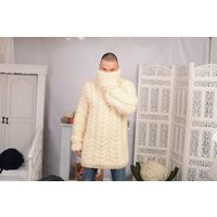 Hand-Knitted Chunky Sweater - Mohair & Soft Wool Blend Turtleneck Jumper T730M | Etsy (US)