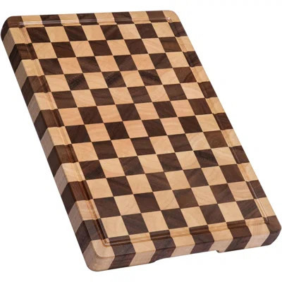 Cutting Boards For Kitchen, Design In USA Large Acacia Wood Chopping Board, Checkered Cutting Board With Juice Grooves & Handles, Butcher Block Servin | Wayfair North America