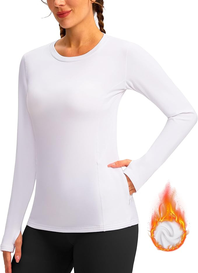Women's Thermal Fleece Tops Long Sleeve Workout Shirts Running Athletic Base Layer with Thumb Hol... | Amazon (US)