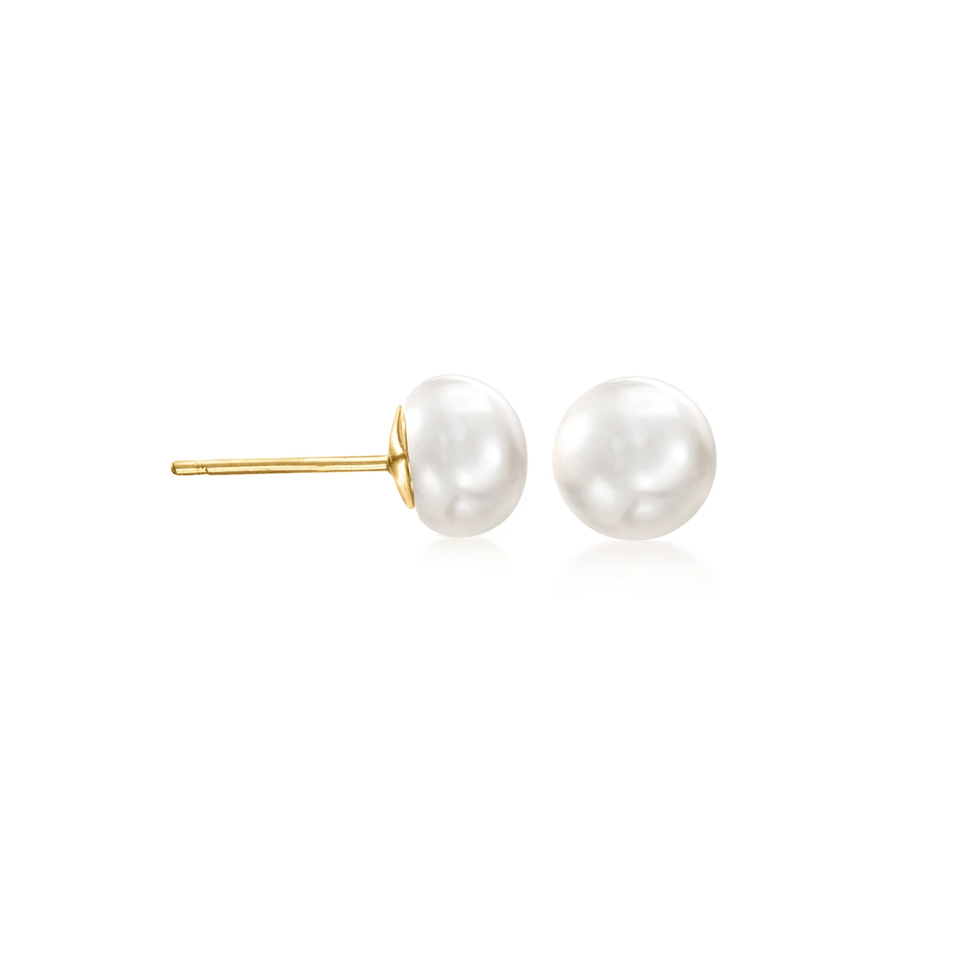 6-7mm Cultured Button Pearl Stud Earrings in 14kt Yellow Gold | Ross-Simons