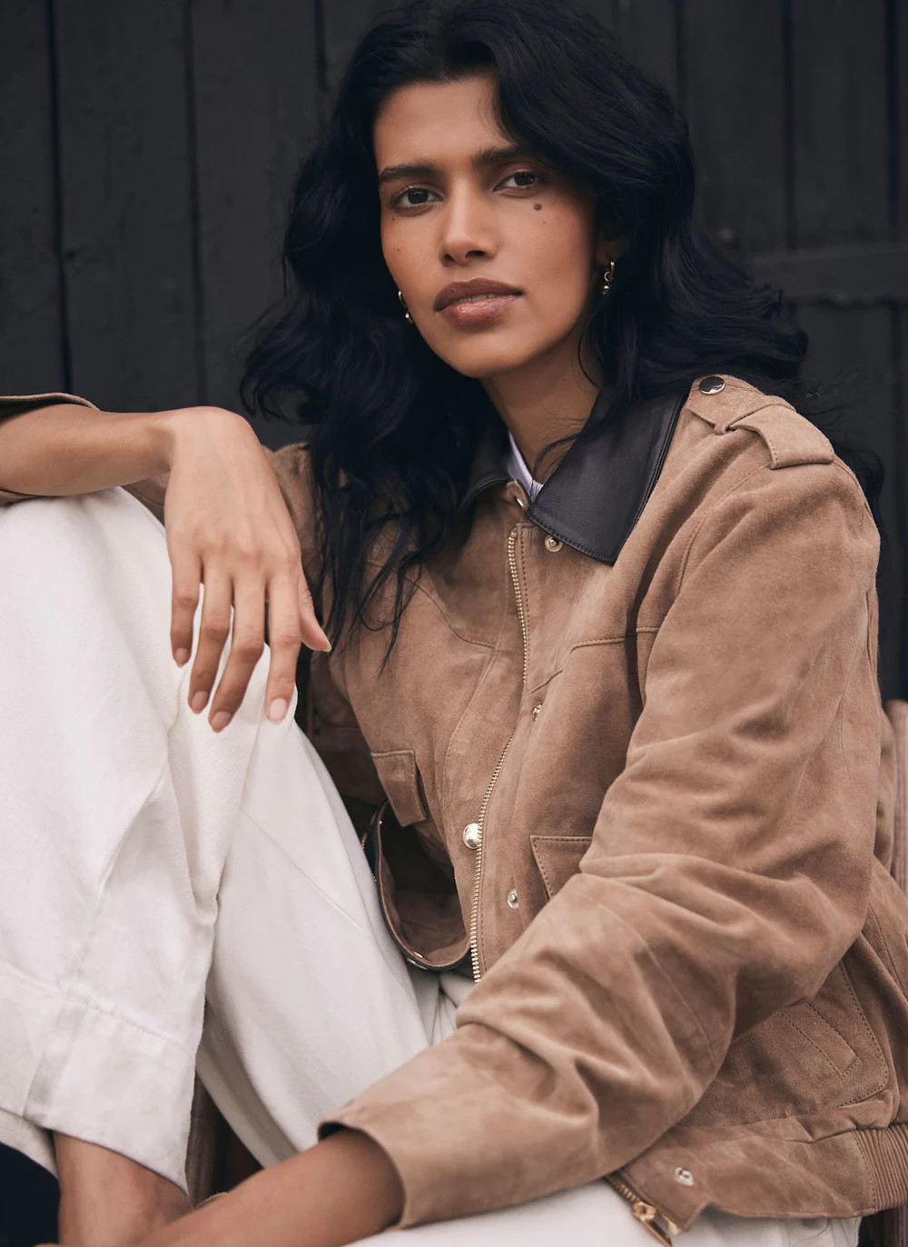 Neutral Suede Barn Jacket | Mint Velvet