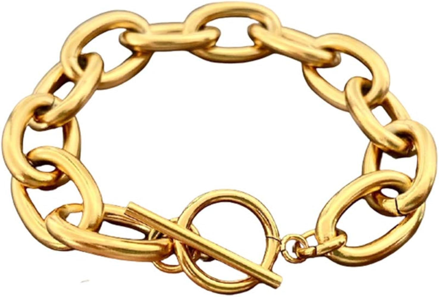Shuning Chunky Gold Bracelets for Women 18k Gold Plated 12MM Wide Oval Link Chain Toggle Bracelet... | Amazon (US)