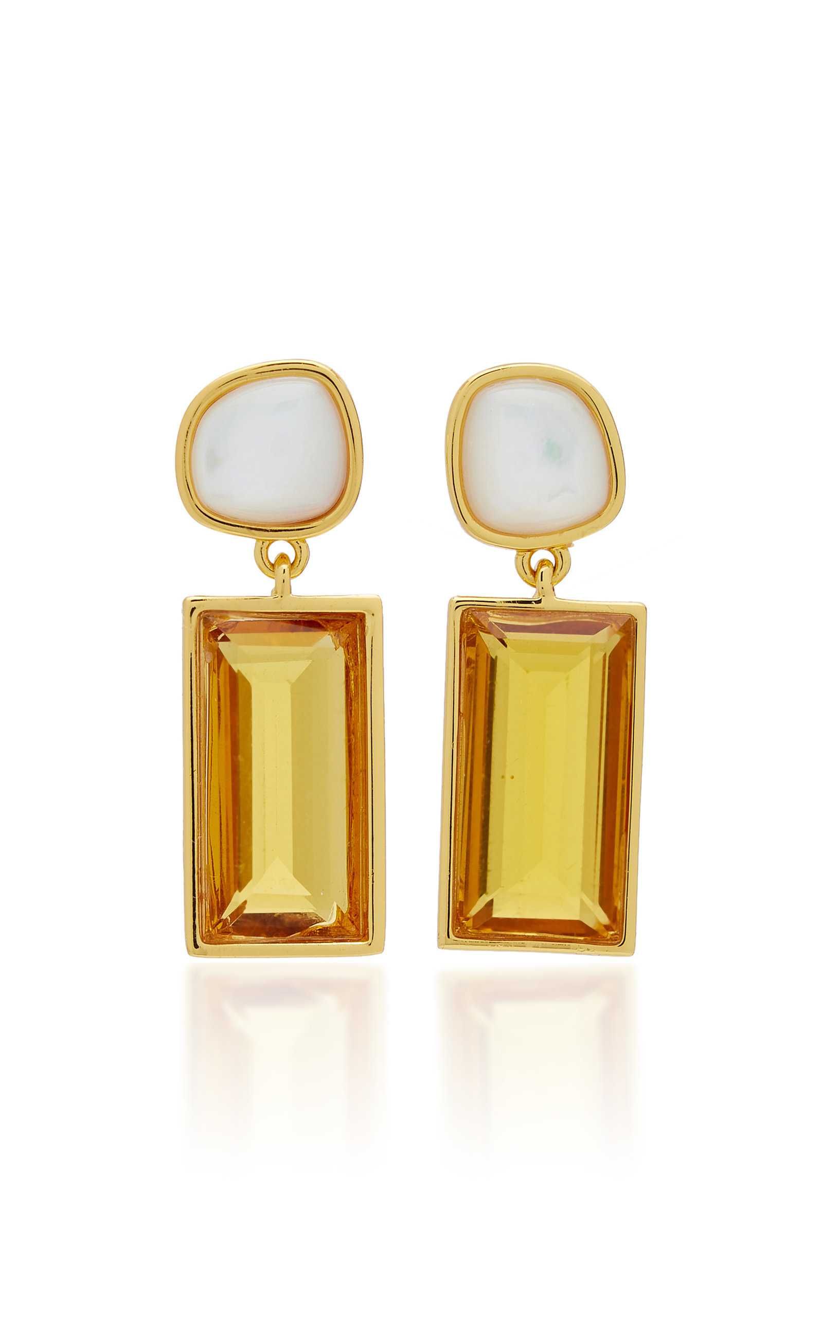 Exclusive Column Gold-Plated Mother-of-Pearl, Quartz Earrings | Moda Operandi (Global)