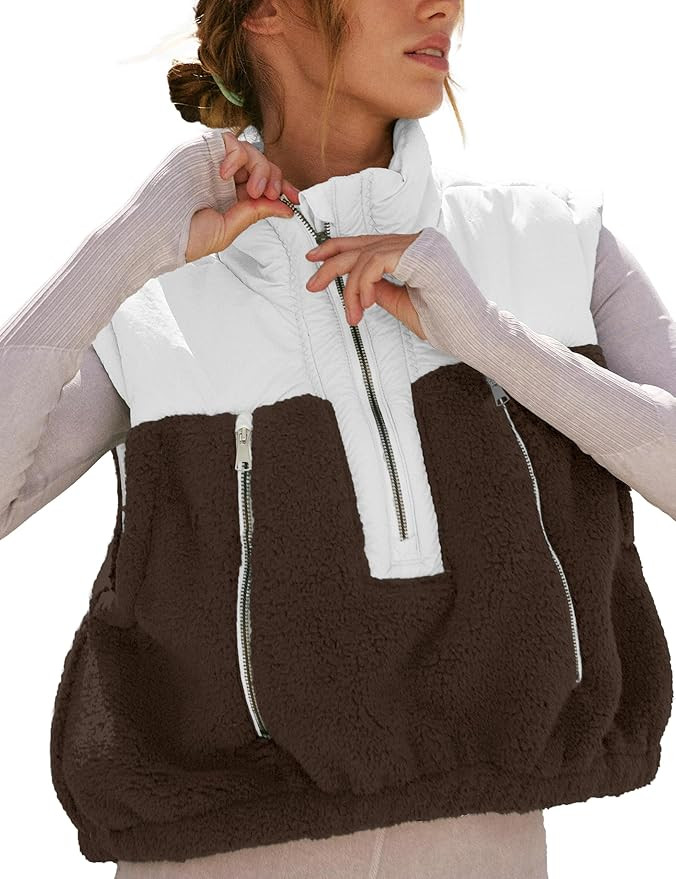 Fleece Vests for Women Half Zip Up Sleeveless Quilted Jacket Crop Puffer Vest Lightweight Padded ... | Amazon (US)