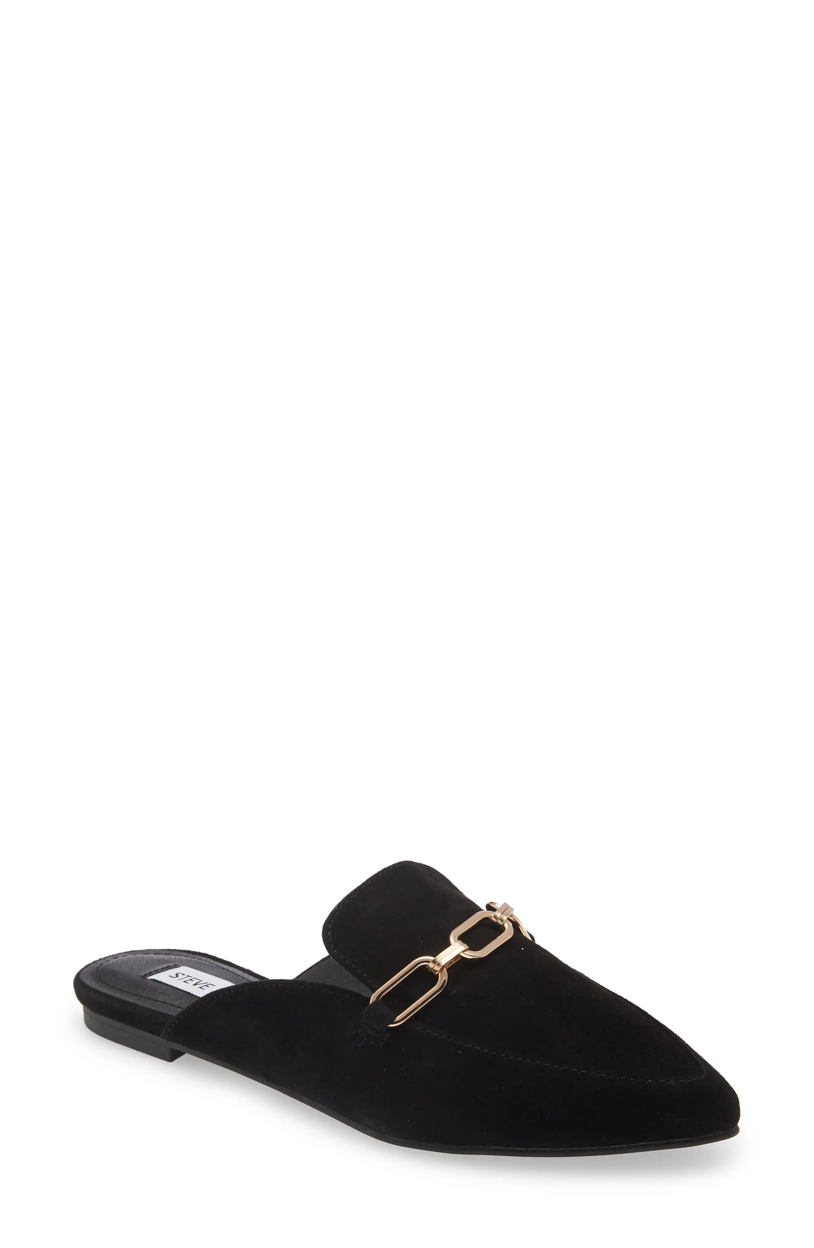 Steve Madden Faraway Chain Mule, Size 6 in Black Sued at Nordstrom | Nordstrom