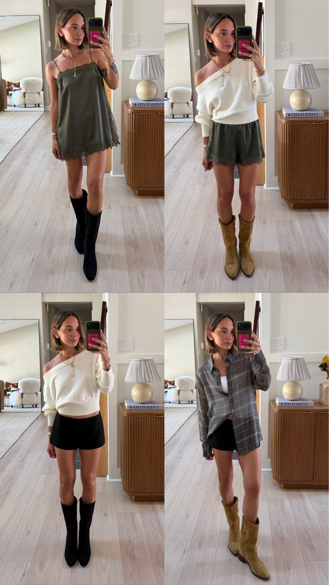 sizing:
XS top
0 mini shorts
Small silk top
XS cami
small sweater 
XS silk shorts