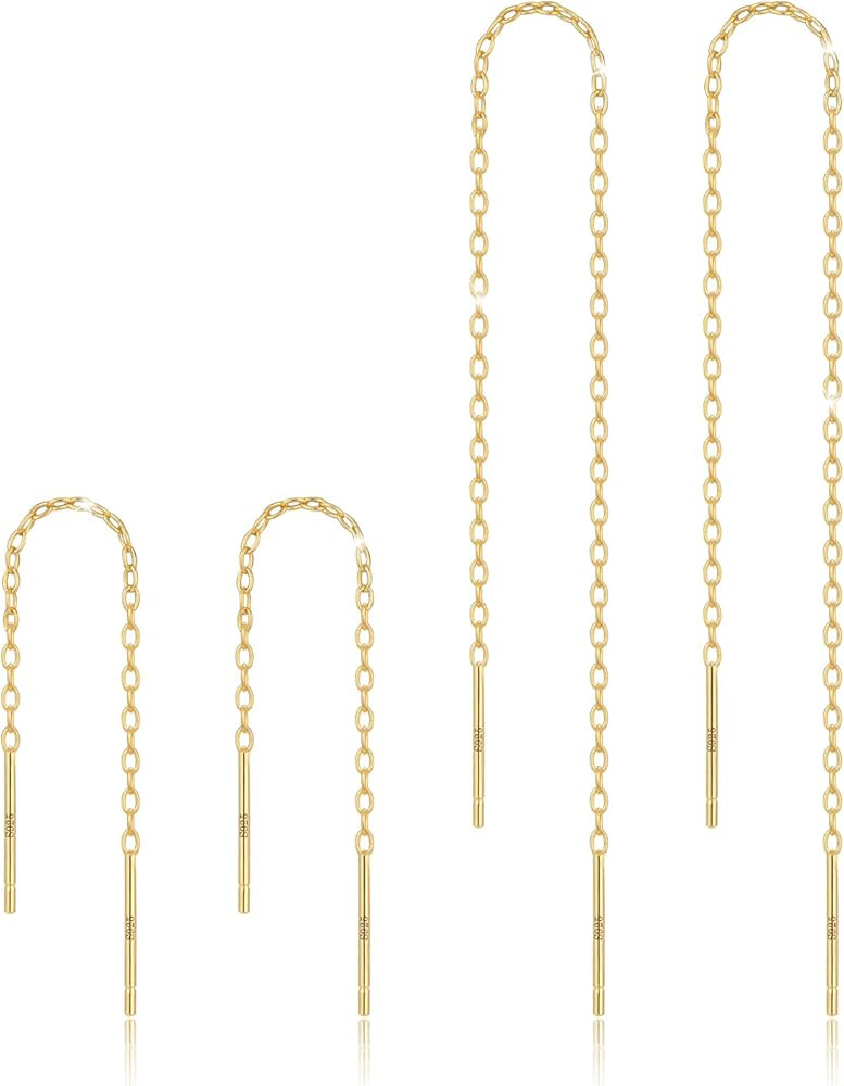 Sterling Silver Threader Chain Earrings Dangle,Hypoallergenic and Lightweight Dainty Earrings 2 P... | Amazon (US)