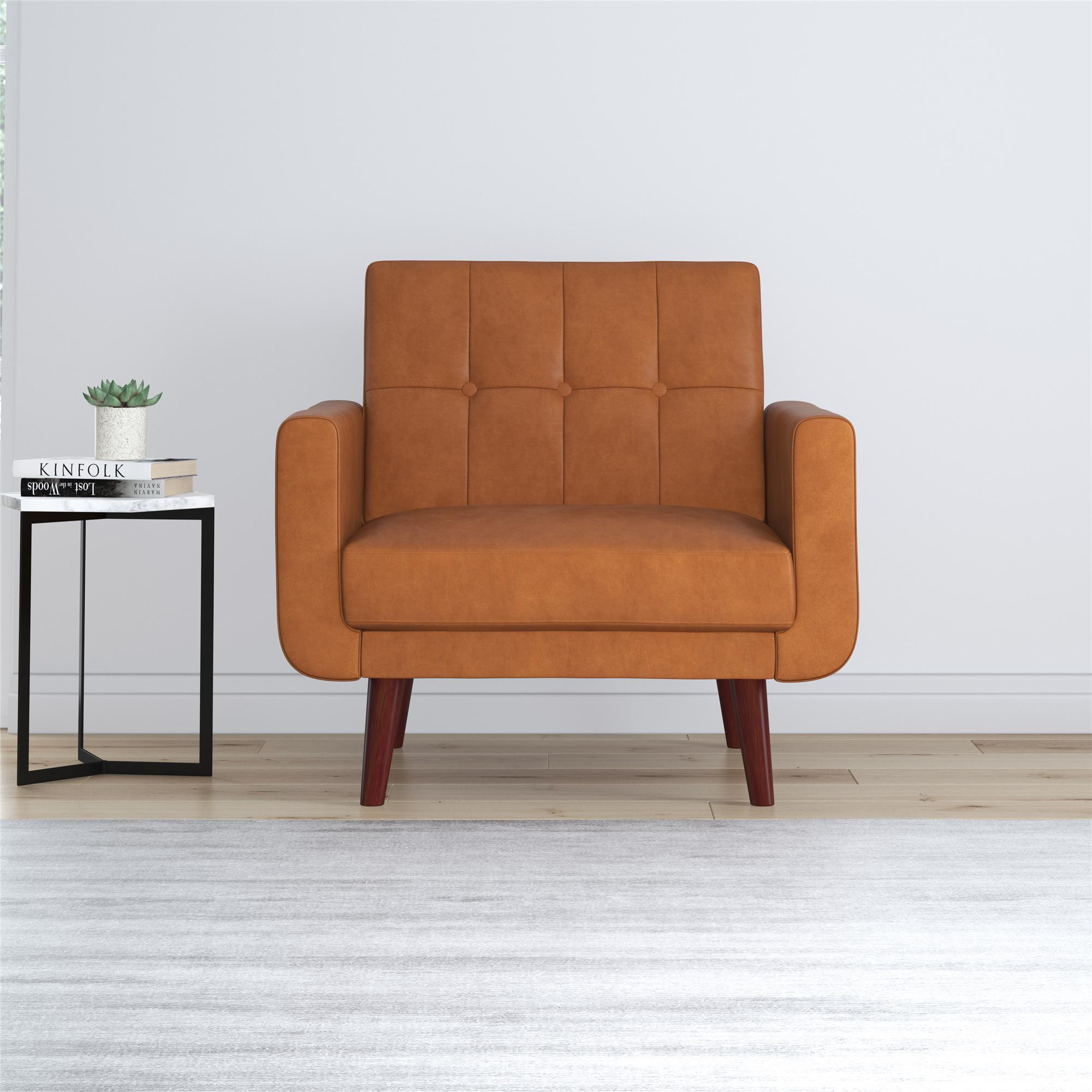 Better Homes & Gardens Nola Modern Chair with Arms, Camel Faux Leather | Walmart (US)