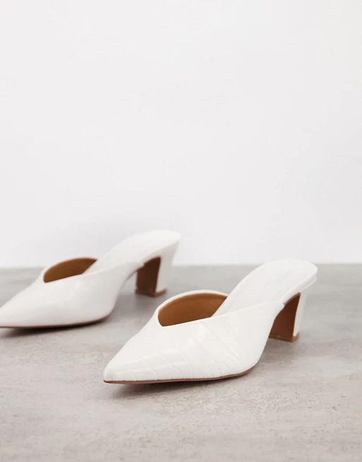 ASOS DESIGN Siena mid heeled mules in white | ASOS (Global)