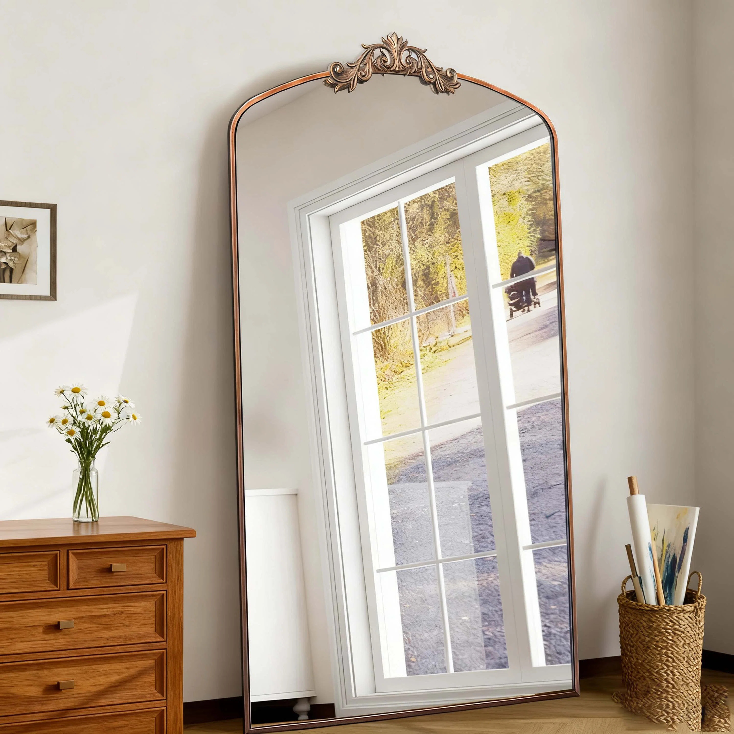 Vintage Ornate Arched Full Length Mirror, Metal Framed Dressing Mirror, Oversized Wall Mirror for... | Wayfair North America