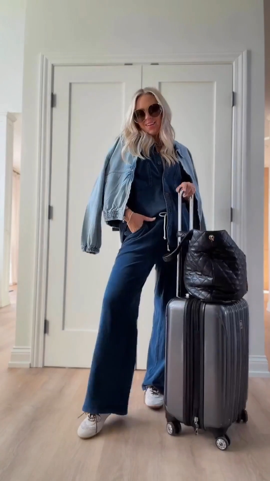 Looks like denim but it’s sweats! Also got in this new denim bomber which I love and it’s on sale! ✨✨✨

I did medium in pants for length and small in tops. More colors. 

Travel set. Travel. Lounge set. Sweats. 

#LTKTravel #LTKootd #LTKSeasonal