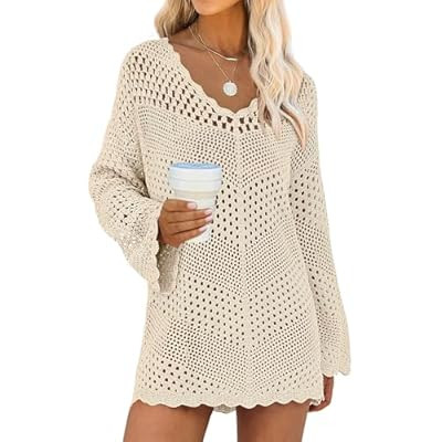 ANRABESS Swimsuit Cover Up for Women Crochet Bathing Suit Summer Swimwear V Neck Mes… | Amazon (US)