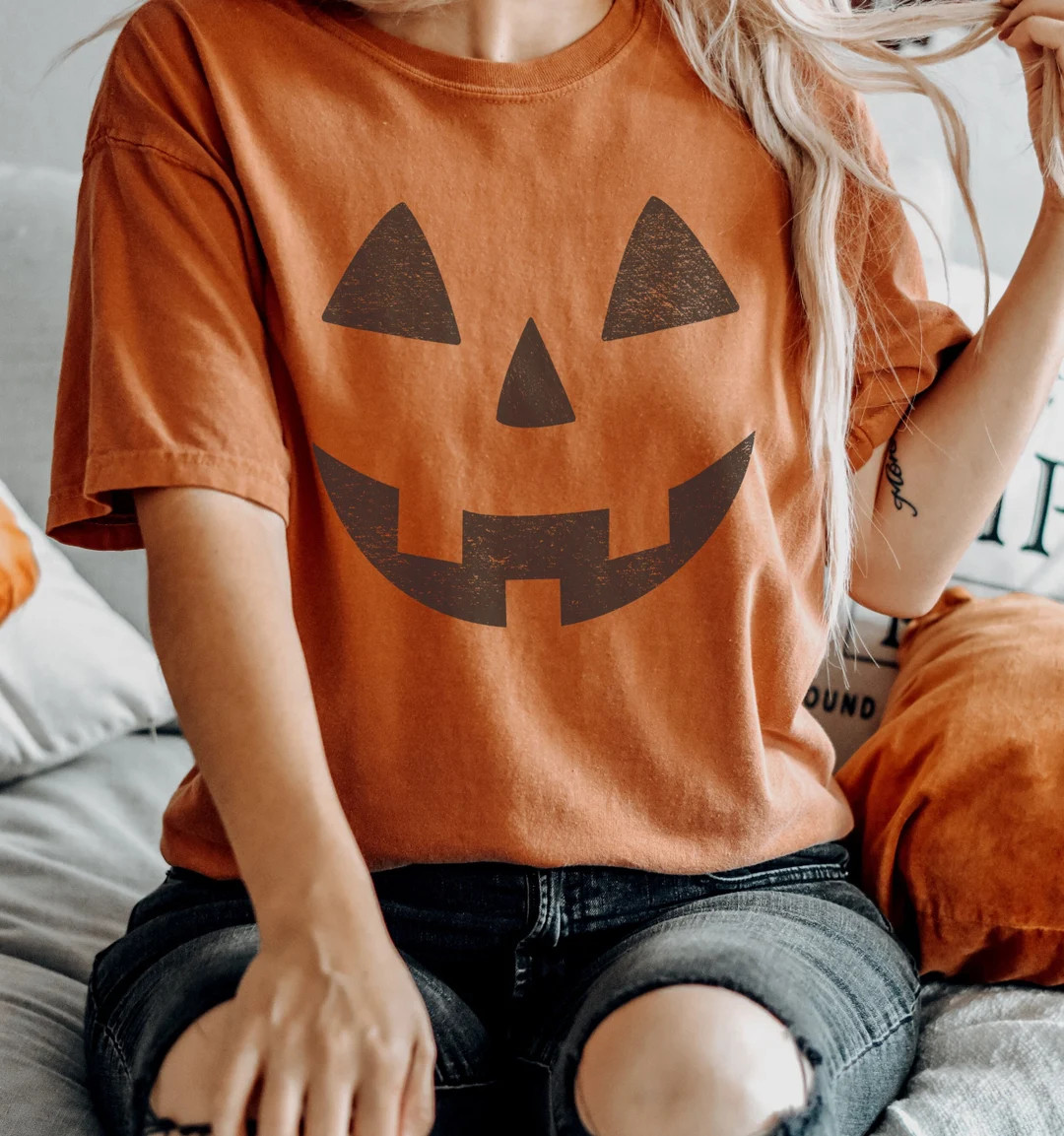 Retro Pumpkin Face Tee Shirt, Jack O Lantern Tshirt - Etsy | Etsy (US)
