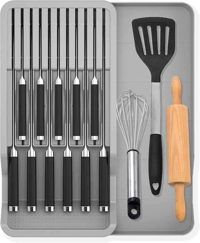 Mulikeer Knife Holder, In Drawer Knife Block Holder with Expandable Cutlery Tray Kitchen Drawer O... | Amazon (US)