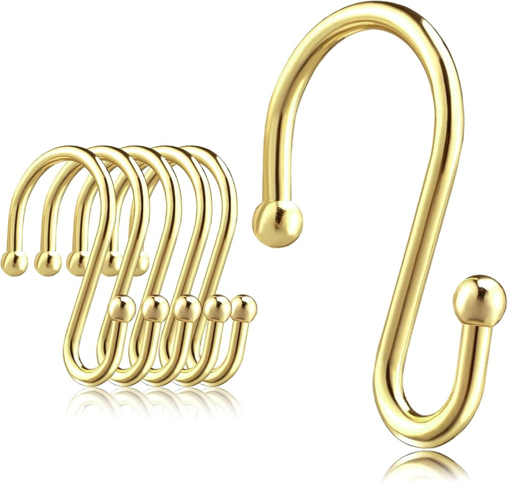 Shower Curtain Hooks Rings, 12 Pack Metal S Hooks Rust Proof for Hanging Bathroom Shower Curtain ... | Amazon (US)