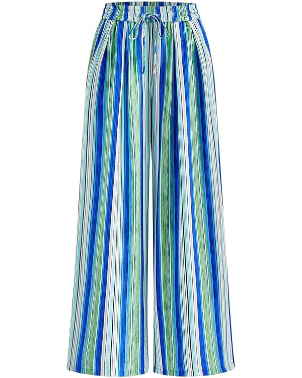 PRETTYGARDEN Womens Pants Elastic Waist Floral Lightweight Palazzo Pants for Women Casual Lounge ... | Amazon (US)