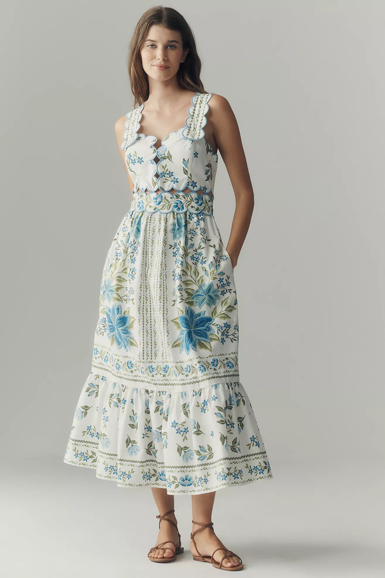 Farm Rio x Anthropologie Sleeveless Scallop-Trim Printed Midi Dress | Anthropologie (US)
